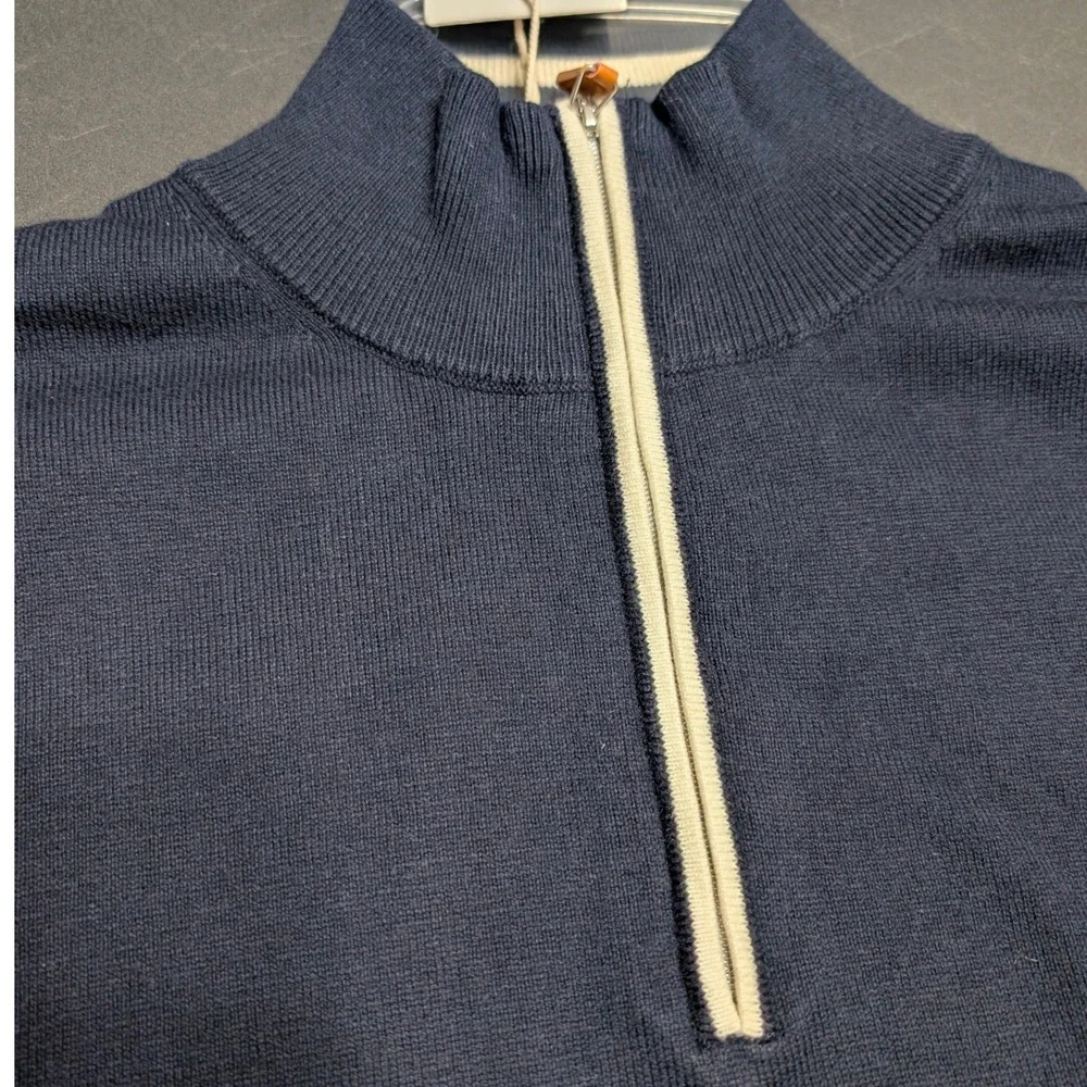 Collars & Co‎ Mens Navy Blue Cotton Cashmere Quarter Zip Pullover Sweater Size M